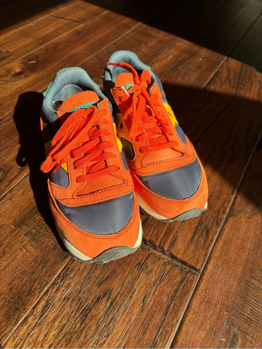 Saucony Color-Block Lace-Up Sneakers in Orange, Navy & Yellow Men Sz 5.5
